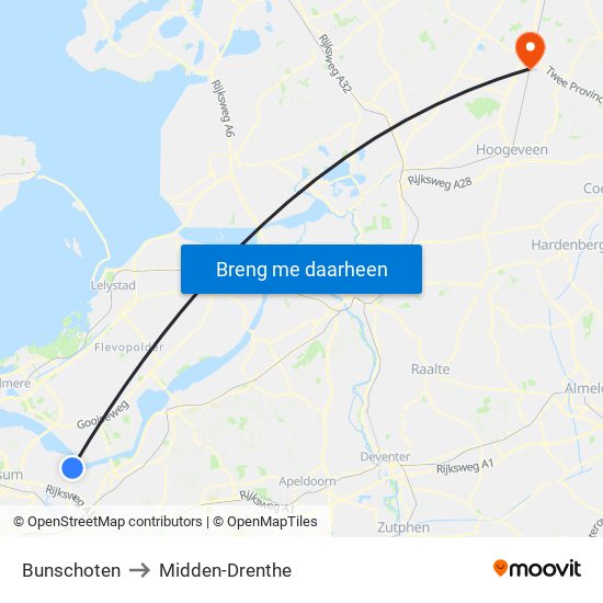 Bunschoten to Midden-Drenthe map