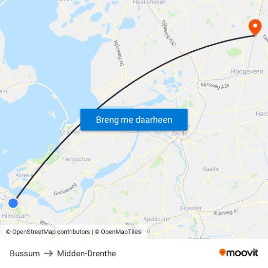 Bussum to Midden-Drenthe map