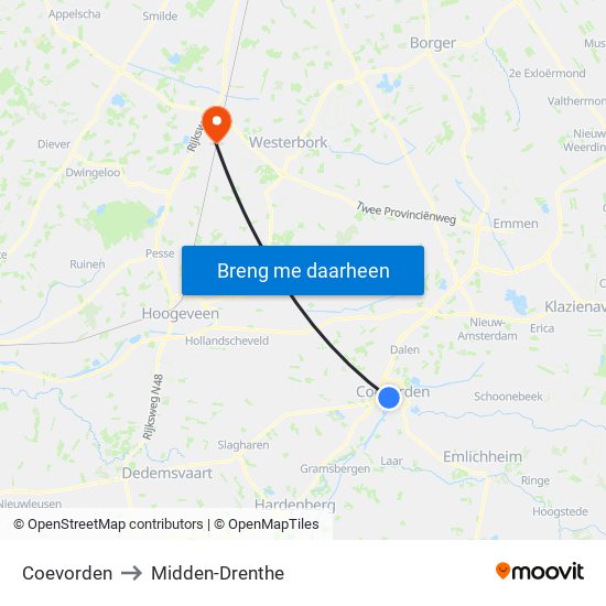 Coevorden to Midden-Drenthe map