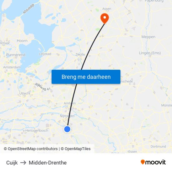 Cuijk to Midden-Drenthe map