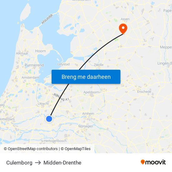 Culemborg to Midden-Drenthe map