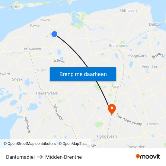Dantumadiel to Midden-Drenthe map