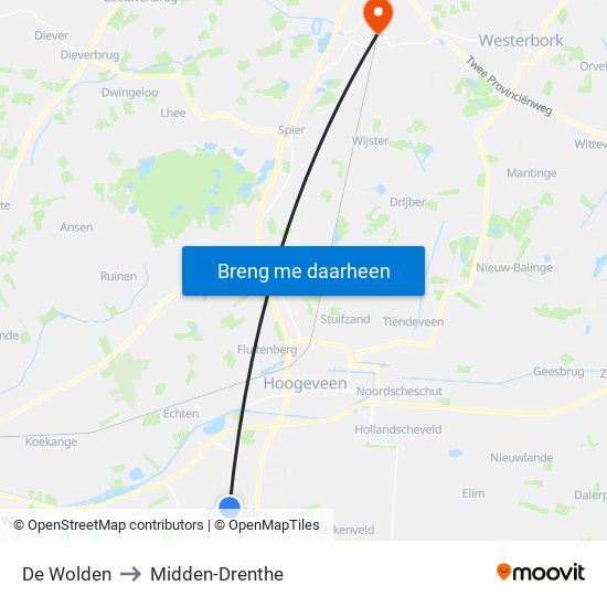 De Wolden to Midden-Drenthe map