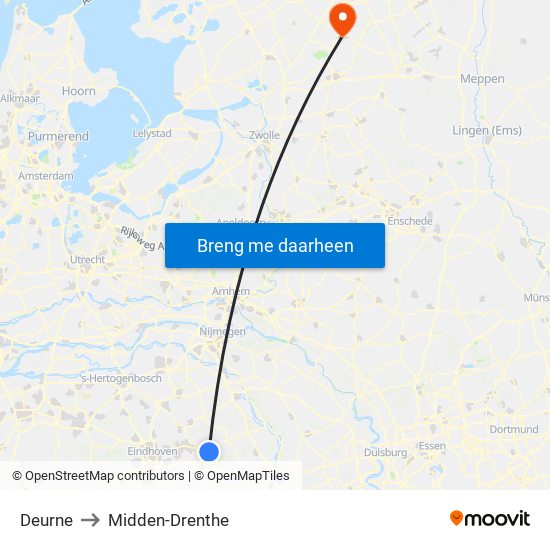 Deurne to Midden-Drenthe map