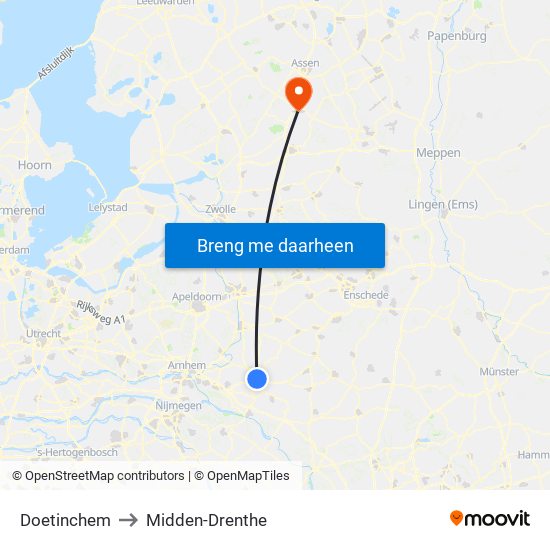 Doetinchem to Midden-Drenthe map