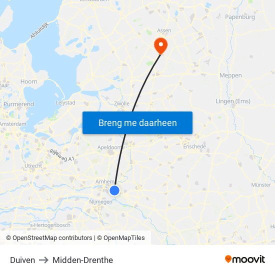 Duiven to Midden-Drenthe map