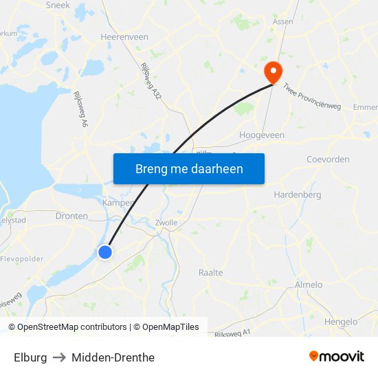 Elburg to Midden-Drenthe map