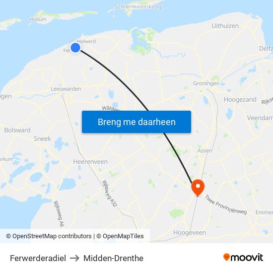 Ferwerderadiel to Midden-Drenthe map