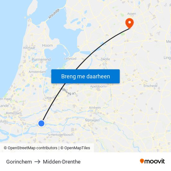 Gorinchem to Midden-Drenthe map