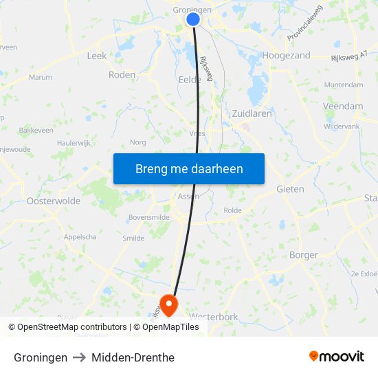 Groningen to Midden-Drenthe map