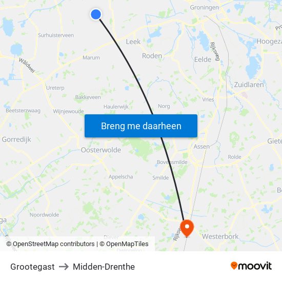 Grootegast to Midden-Drenthe map