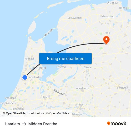 Haarlem to Midden-Drenthe map
