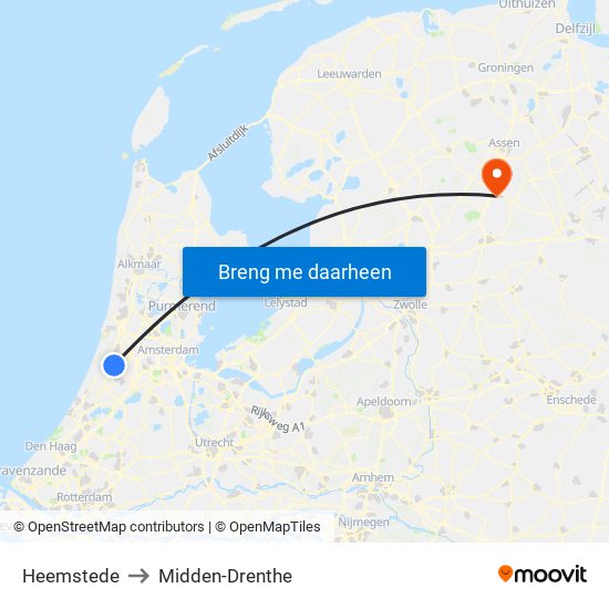 Heemstede to Midden-Drenthe map