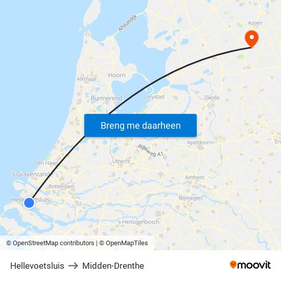 Hellevoetsluis to Midden-Drenthe map
