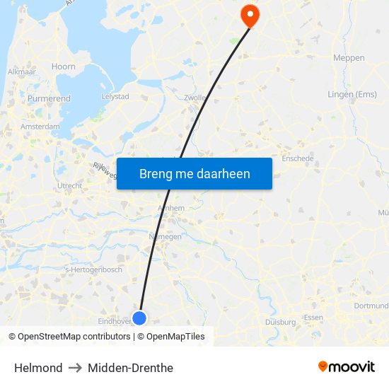 Helmond to Midden-Drenthe map