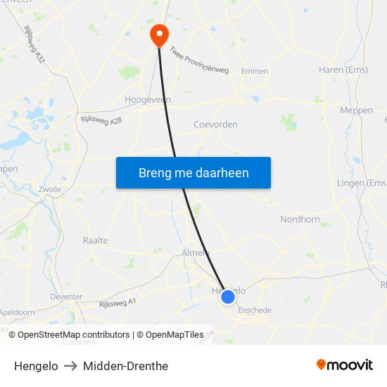 Hengelo to Midden-Drenthe map