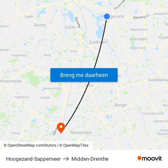 Hoogezand-Sappemeer to Midden-Drenthe map