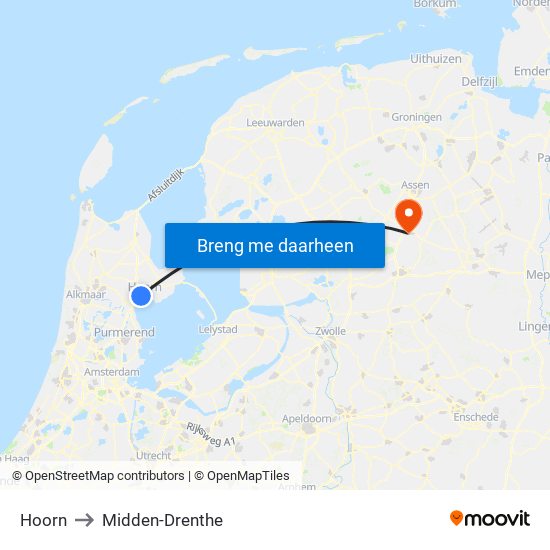 Hoorn to Midden-Drenthe map