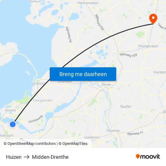 Huizen to Midden-Drenthe map
