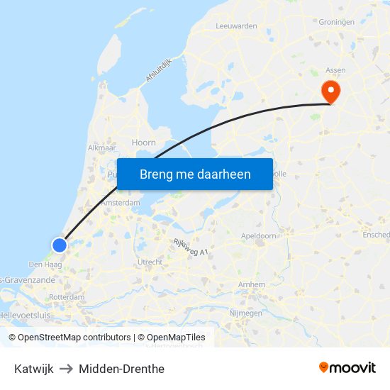 Katwijk to Midden-Drenthe map