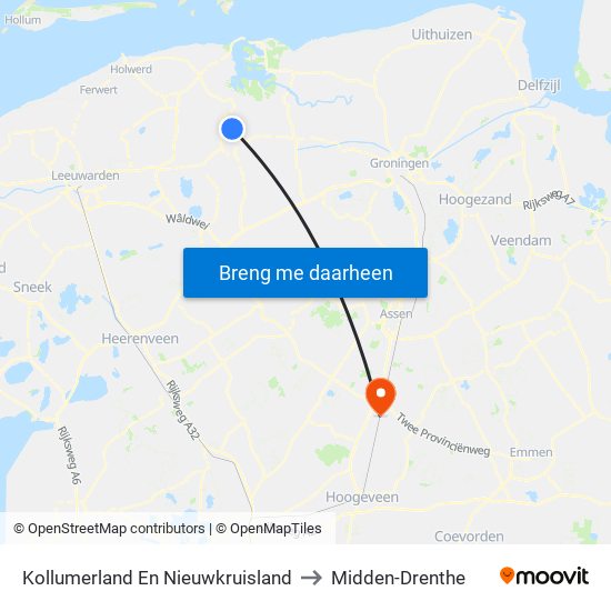 Kollumerland En Nieuwkruisland to Midden-Drenthe map