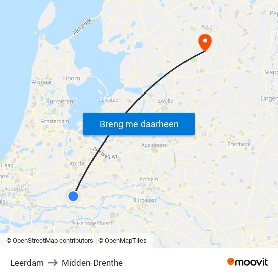 Leerdam to Midden-Drenthe map