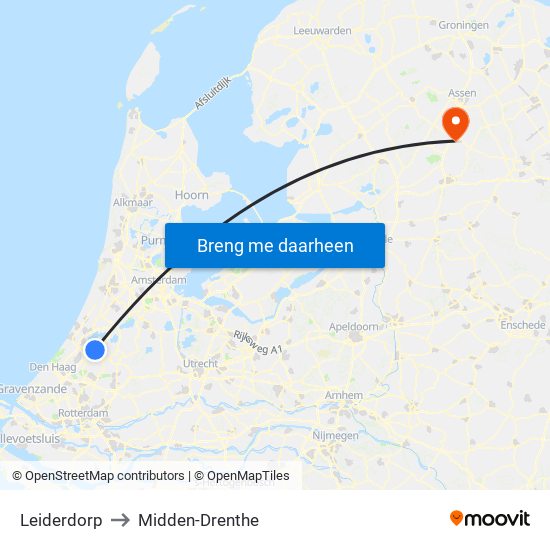 Leiderdorp to Midden-Drenthe map