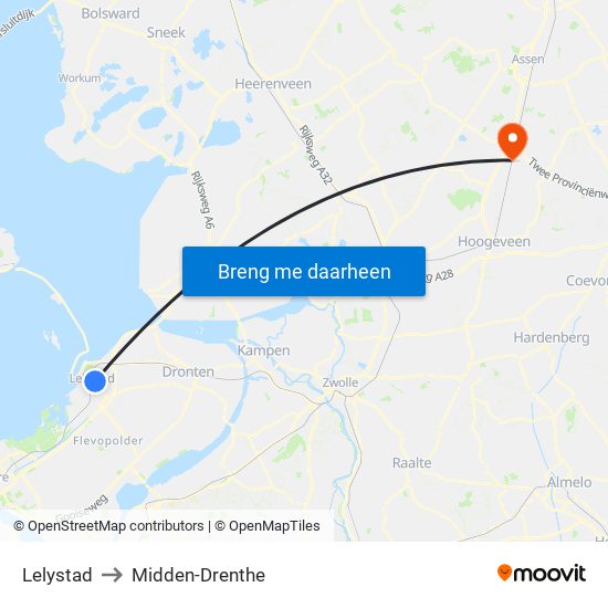 Lelystad to Midden-Drenthe map