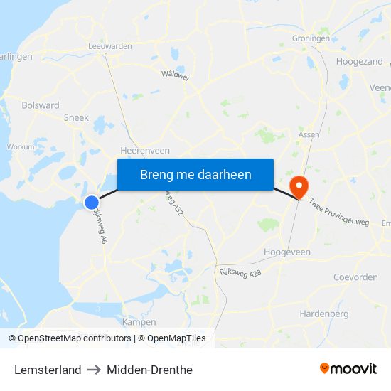 Lemsterland to Midden-Drenthe map