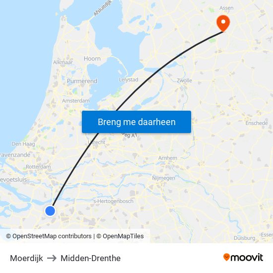 Moerdijk to Midden-Drenthe map