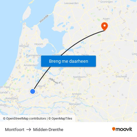 Montfoort to Midden-Drenthe map