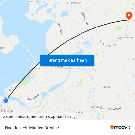 Naarden to Midden-Drenthe map