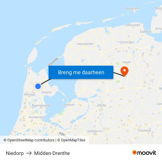 Niedorp to Midden-Drenthe map