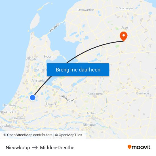 Nieuwkoop to Midden-Drenthe map