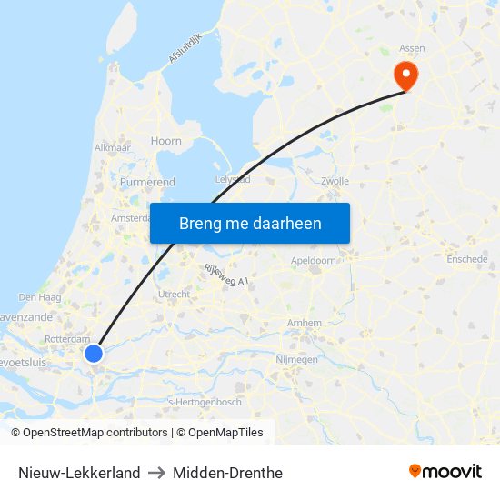 Nieuw-Lekkerland to Midden-Drenthe map