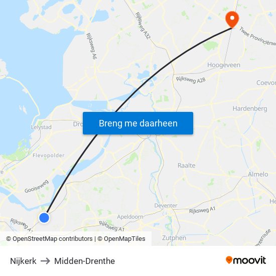 Nijkerk to Midden-Drenthe map