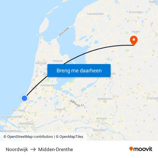 Noordwijk to Midden-Drenthe map