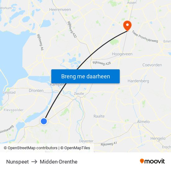 Nunspeet to Midden-Drenthe map