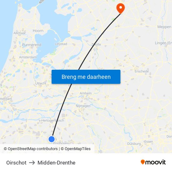 Oirschot to Midden-Drenthe map