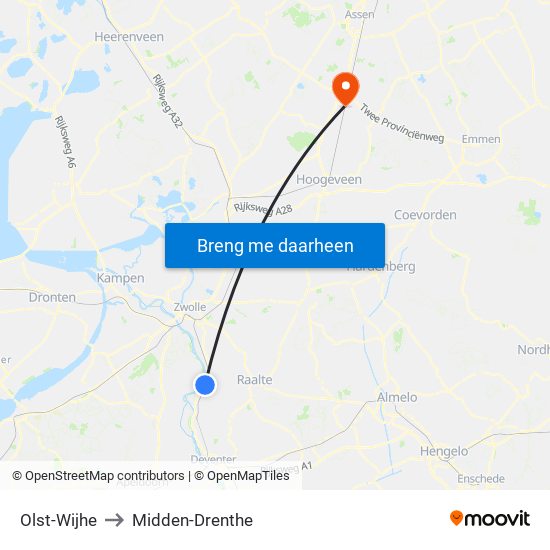 Olst-Wijhe to Midden-Drenthe map