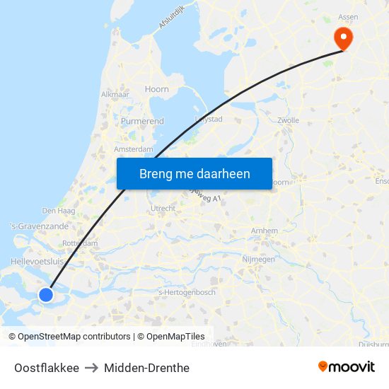 Oostflakkee to Midden-Drenthe map