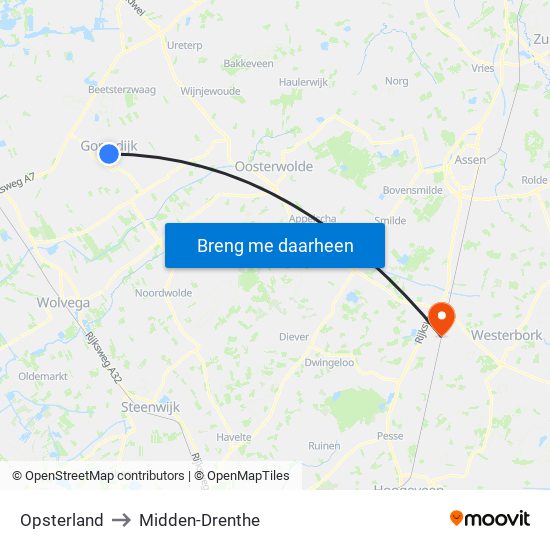 Opsterland to Midden-Drenthe map