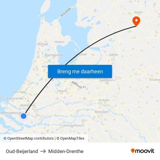 Oud-Beijerland to Midden-Drenthe map