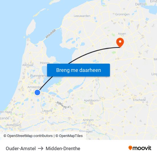 Ouder-Amstel to Midden-Drenthe map