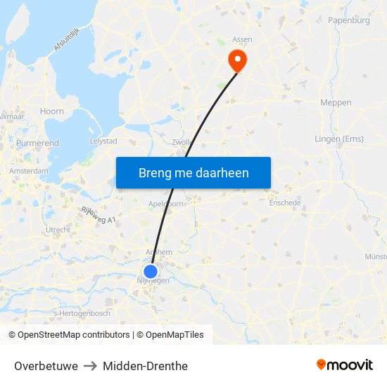 Overbetuwe to Midden-Drenthe map