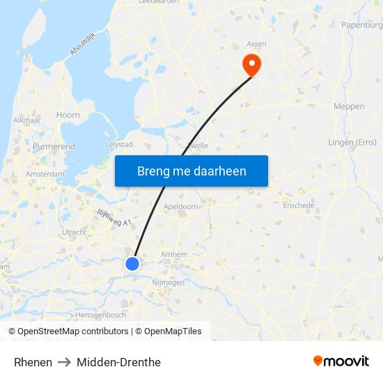 Rhenen to Midden-Drenthe map