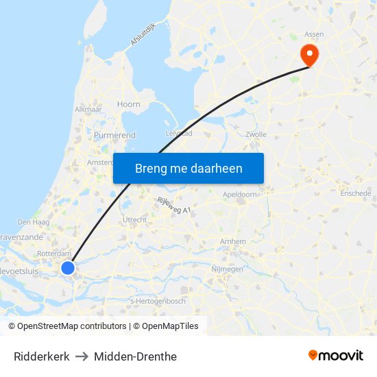 Ridderkerk to Midden-Drenthe map