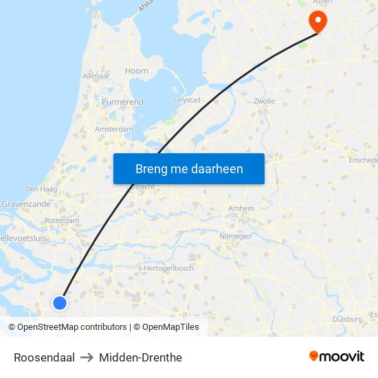 Roosendaal to Midden-Drenthe map