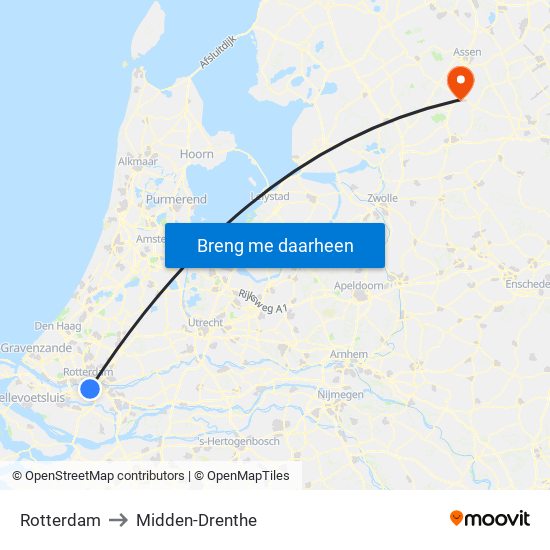 Rotterdam to Midden-Drenthe map