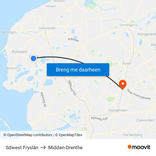 Sdwest Fryslân to Midden-Drenthe map
